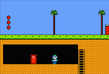 On World 3-2 in Super Mario Bros. 2, to reach the secret shortcut, enter this door.